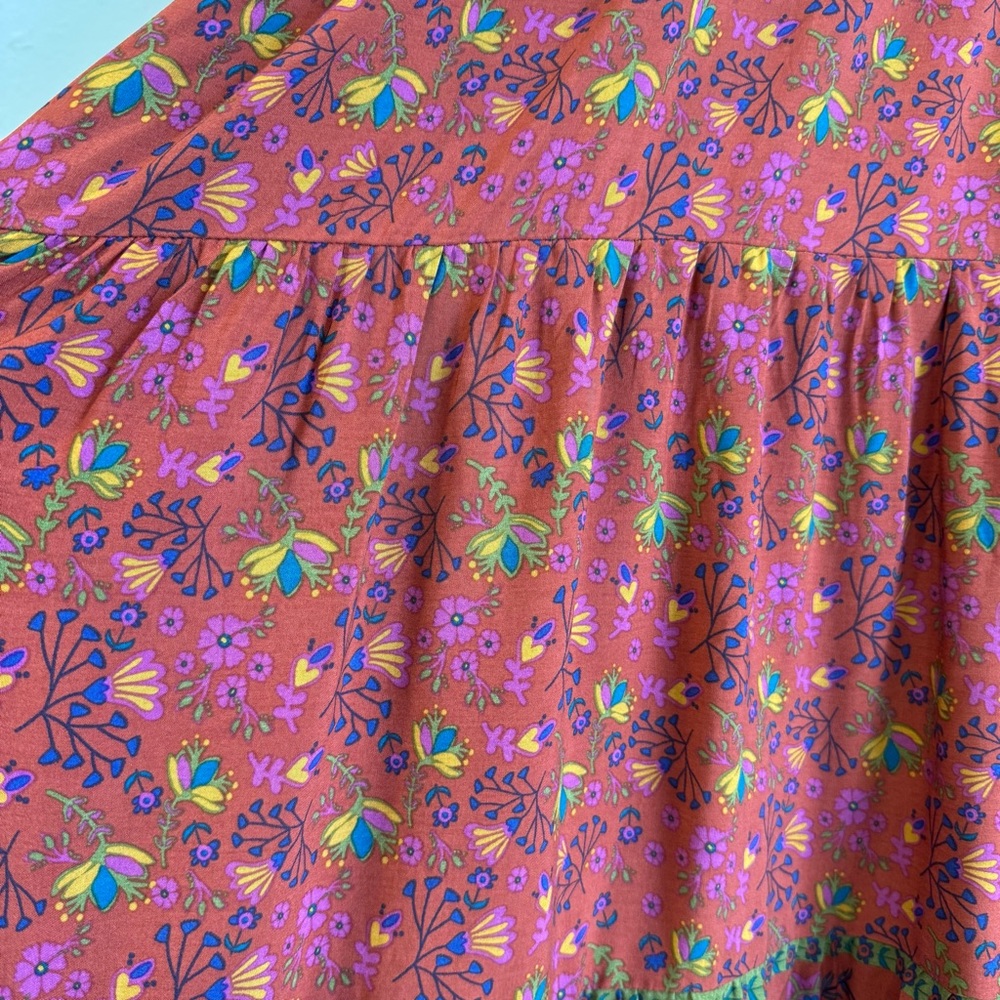 NATURAL LIFE Red Floral Long Sleeve Boho Maxi Dress with Blue & Yellow Border - Picture 4 of 8